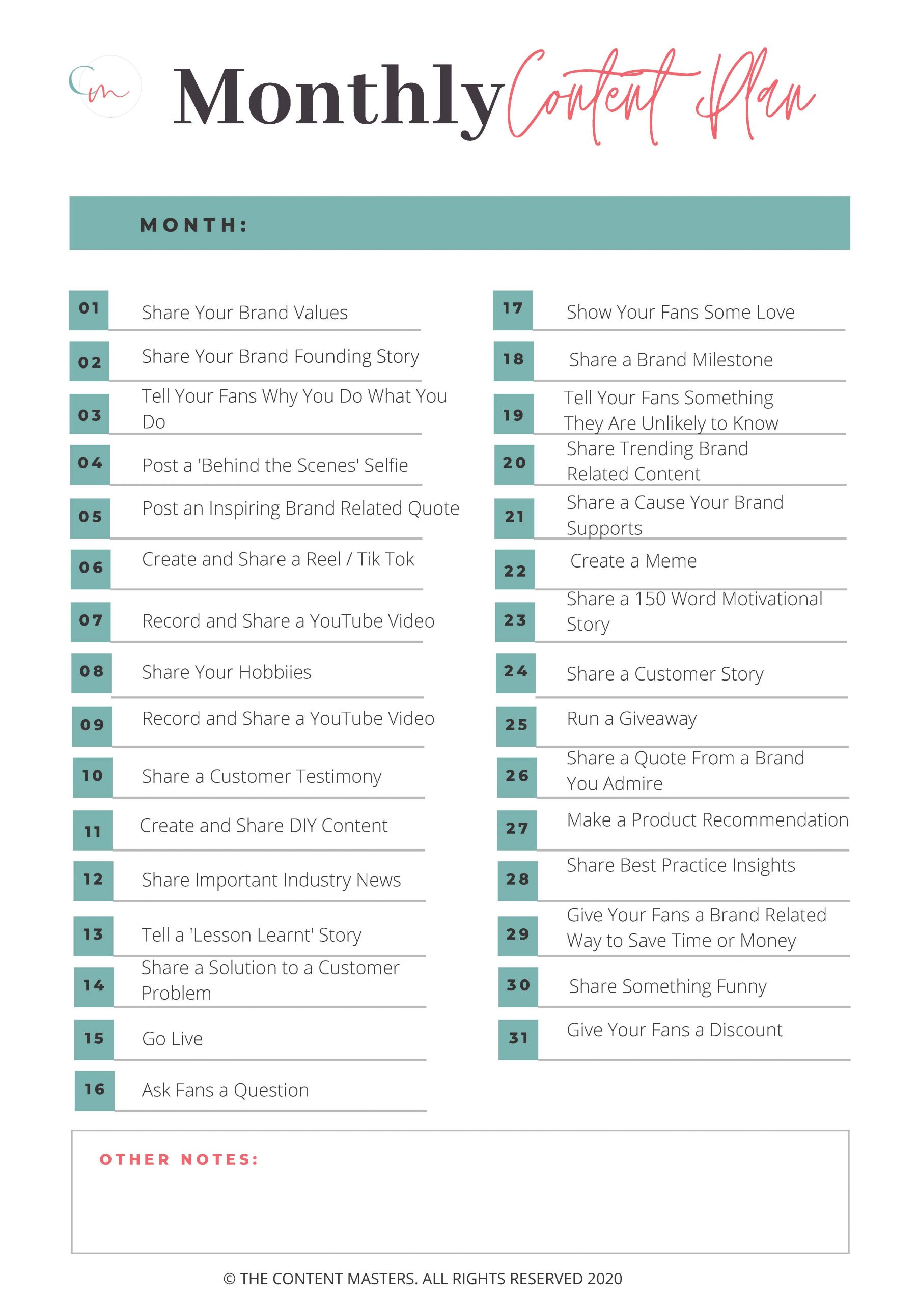 The Content Masters 31 Day Content Planner